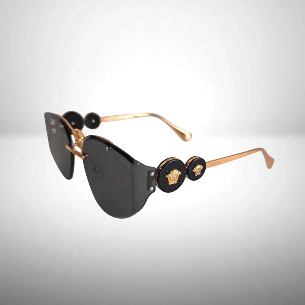 Versace Medusa VE2250K Rimless Gold Metal Aviator Sunglasses - New - Picture 3 of 8